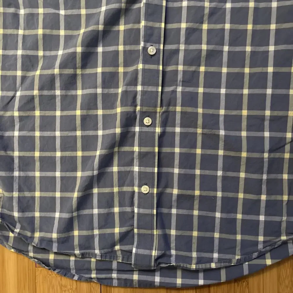 Banana Republic Mens Button Shirt Large Blue Check Slim Fit Soft Wash Casual